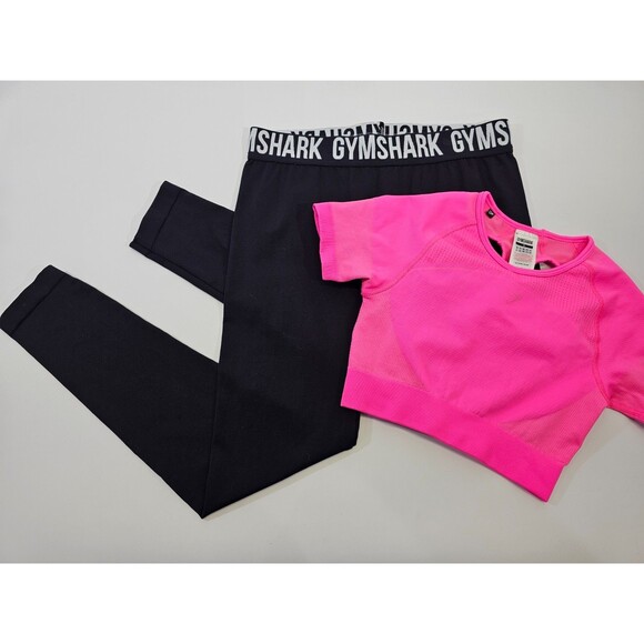 ALK Women's Women's S/M Gymshark Pink Crop Top And Black Leggings Workout Outfit - Picture 2 of 11